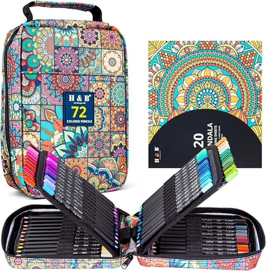 H & B 72 Colored Pencils Set with Coloring Book, Eraser, and Sharpener - Perfect for Drawing and Coloring - Soft Oil-Based Cores - Ideal Drawing Gift