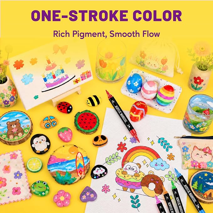 Pagather Acrylic Paint Markers, 48 Colors Dual Tip Fine & Brush Pens Set