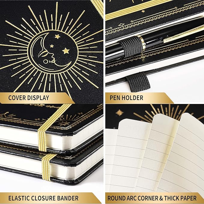 Artfan Ruled Notebook/Journal – Premium Thick Paper Classic Writing Notebook with Pocket + Page Dividers Gifts, Banded, Large, 128 Pages, Hard Cover, Lined (5.3" x 8.26") - Goddess Of the Moon