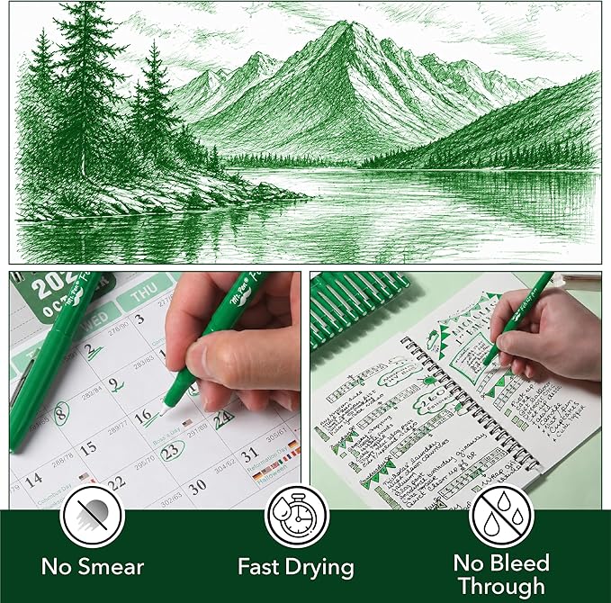Mr. Pen- Felt Tip Pens, 36 Pack, 0.7 mm, Green Felt Tip Pens Bulk, Fast Dry, No Smear, Planner Markers for Underlining, Writing, Drawing, Journaling Supplies