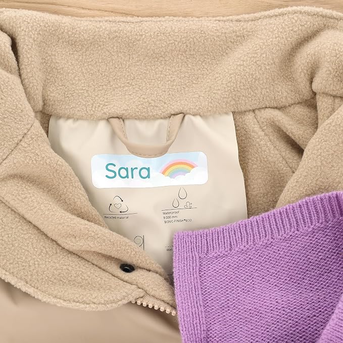 Camp Name Labels for Kids (33) – Custom Waterproof Stickers for Water Bottles, Lunch Boxes, Daycare & School with Unique Designs - Rainbow