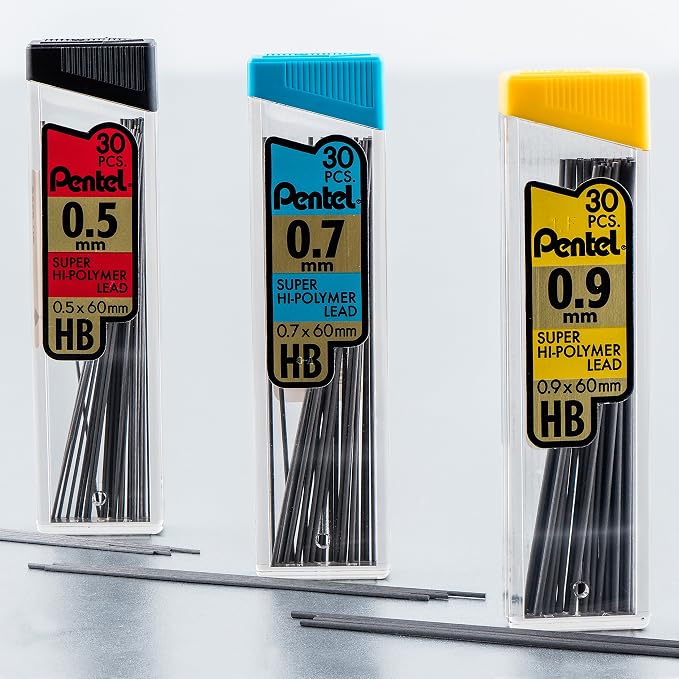 Pentel Super Hi-Polymer Lead Refills, (0.5 mm), Fine, HB, Pack of 9, 90 Pieces (C25BPHB3-K6)