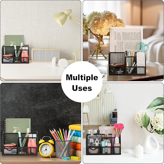 Exerz Desk Organizer White Office Desk Accessories Supplies Office Storage Desktop Pencil Pen Holder with Drawer Home Workspace