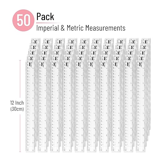 Mr. Pen- Bulk Plastic Rulers, 12 Inch, 50 Pack, Easy-to-Read Markings, Scratch-Resistant Design, Durable Clear Ruler for Crafting Office & School, School Supplies, Bulk Rulers Set, Measuring Tools