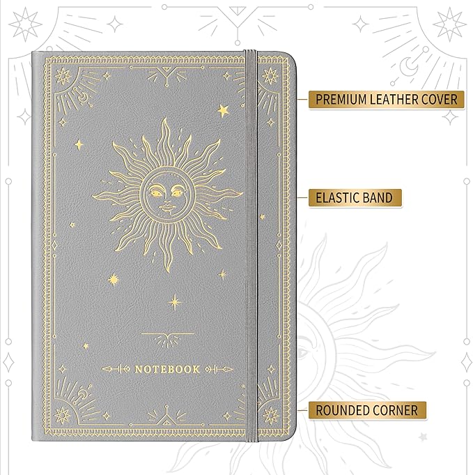 Artfan Ruled Notebook/Journal – Premium Thick Paper Classic Writing Notebook with Pocket + Page Dividers Gifts, Banded, Large, 128 Pages, Hard Cover, Lined (5.3" x 8.26") - Silver Grey