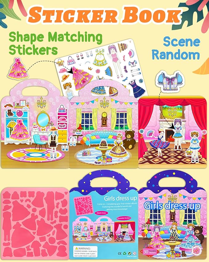 Benresive Reusable Sticker Book for Toddlers, Travel Stickers for Kids, Toddler Crafts Activities Toys, Birthday Gifts for Boys & Girls - Dress Up