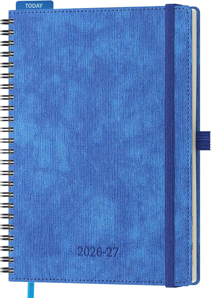 2026-2027 Planner, Daily Weekly Monthly Academic Planner, 18 Months Spiral Bound Agenda, 6.5"x 8.5", Vertical Layout, Calendar Planner, Vegan Leather Soft Cover,Blue