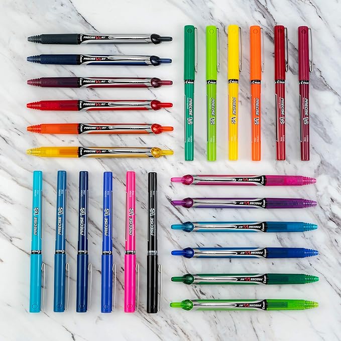 Pilot Precise V5 Capped Liquid Ink Rollerball Pens, Extra Fine Point Ink Pens 0.5 mm, Colored Pens, Assorted Colors, Pack of 7 - Ideal for School, Journaling, & Office Writing