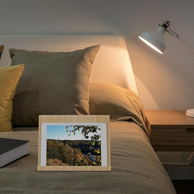 Relaxdays Tablet Stand, Reading Frame, Modern Design, Book and Device Holder, Cookbook, HWD: 17 x 26 x 15.5 cm, Natural, Wood