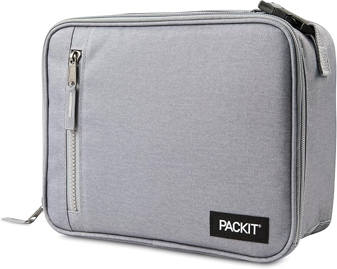 PackIt(R) Freezable Classic Lunch Box, Gray Fog, Built with EcoFreeze(R) Technology, Collapsible, Reusable, Zip Closure With Front Pocket and Buckle Handle, For Work Lunches and Fresh Lunch On the Go