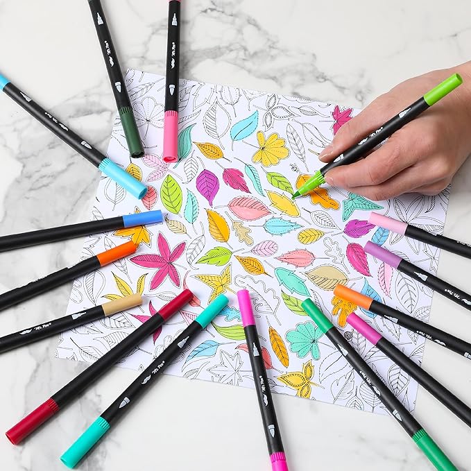 Mr. Pen- Dual Tip Brush Pens, 24 pcs, Assorted Color, Fine & Brush Tip Markers for Adult Coloring Markers for Adults