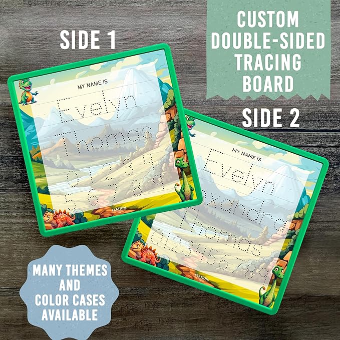 Kid's Name Tracing Board | Dry Erase Letter Tracing | Reusable Writing Practice Board | Personalized | Dinosaur Friends Theme