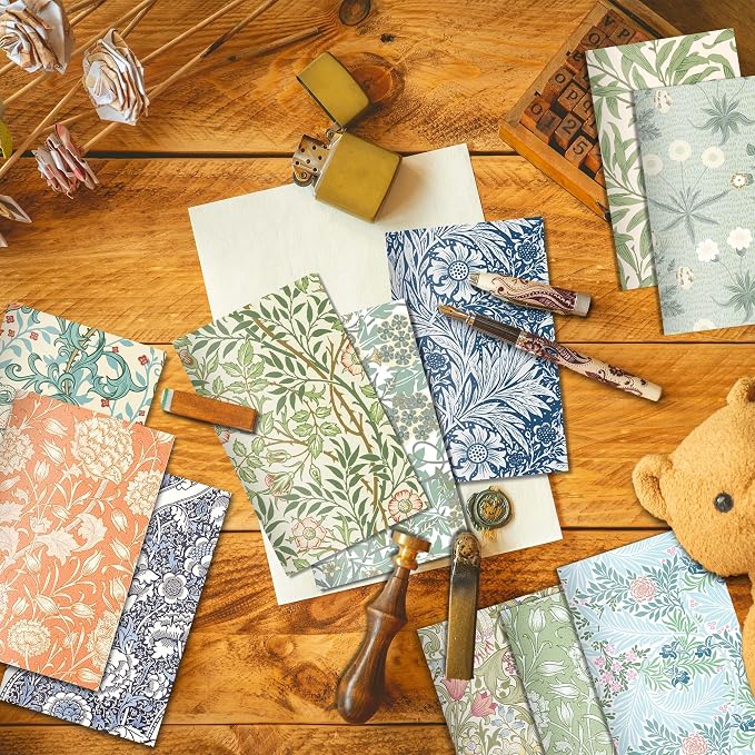 24 Pieces William Morris Floral Notepads Mini Vintage Floral Notebook Small Floral Pocket Journal with Soft Cover, 12 Styles William Morris Mini Notepads for Travel Journaling,Gift Sets & Daily Notes