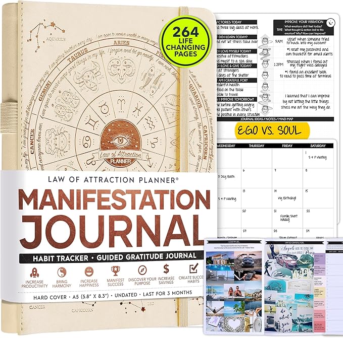 Manifestation Journal for Women and Men — 5 Minute Manifesting and Goals Journal | 3 Month Undated Daily Planner | Law of Attraction Planner, Affirmations, Gratitude | Vision Board + Stickers