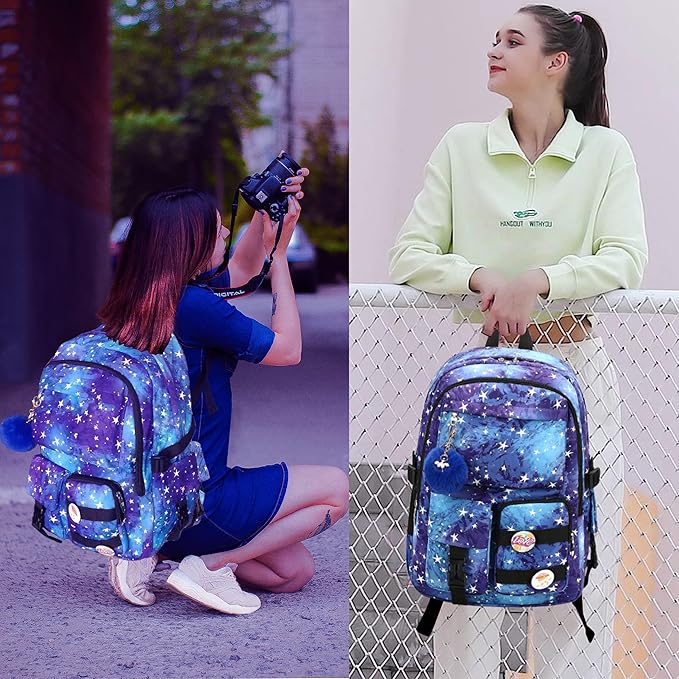 Hidds Laptop Backpacks 15.6 Inch College Backpack Elementary Middle High School Book Bag Cute Kids Bookbags Anti Theft Travel Back Pack Casual Daypack for Teens Girls Women Students (Galaxy Blue)