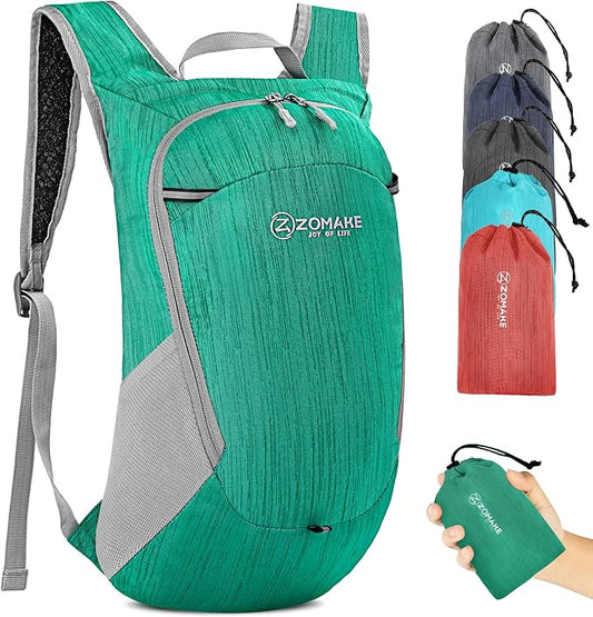 ZOMAKE Lightweight Packable Backpack, 18L Small Foldable Daypack for Hiking | Water Resistant Collapsible Backpacks for Women Men, Everyday Carry, Multi Compartment Storage, Adjustable Strap(Dark Green)