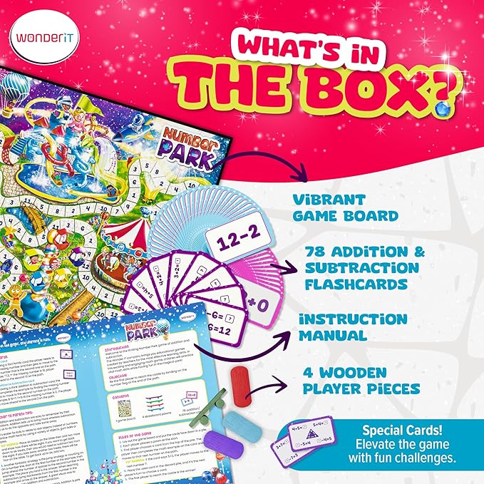 Number Park - Addition & Subtraction Math Board Game for Kids Ages 5-8 - Fun Educational Learning Game for Kindergarten & Up - 1 to 4 Players
