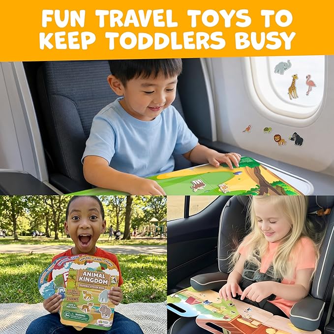 Reusable Sticker Books for Toddlers 1-3, Stickers for Toddlers 2-4 Years - Stickers for Kids Airplane Toys for Toddler 1-3, Toddler Travel Toys - Reusable Sticker Book Birthday Gifts for Boys Girls