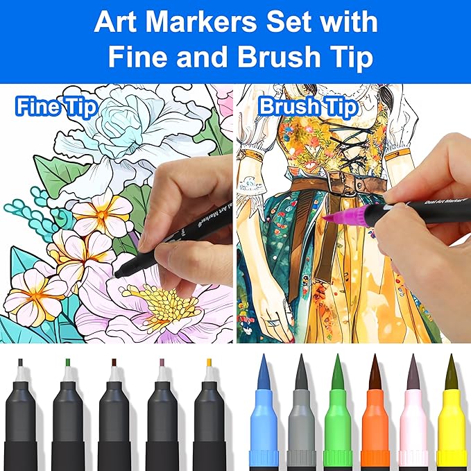 Halobios Dual Brush Marker Pens, 36 Colors Art Markers with Fine and Brush Tip Coloring Markers for Adults, Marker for Journaling Calligraphy Drawing Sketching Doodling Illustrating