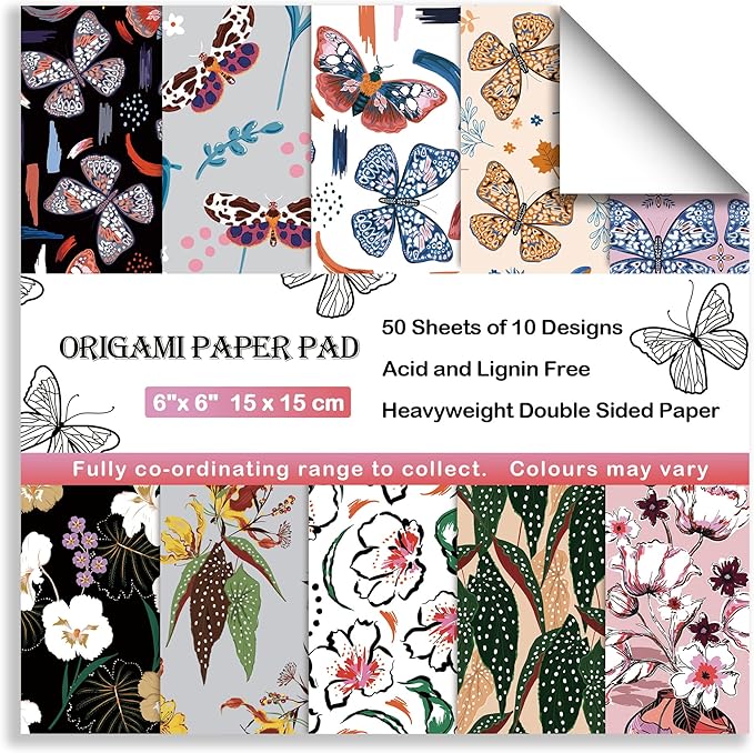 Origami Paper 6x6 Double Sided 50 Sheets 10 Colors origami kit Japanese Chiyo Square Craft Kits Easy Fold Arts Crafts DIY Handwork Butterfly
