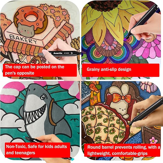 Alcohol Based Markers, 100 Colors Art Drawing Permanent Marker Set for Kids Adult Coloring Supplies, Dual Tips Fine & Chisel Coloring Marker for Artist Illustration Sketch Books