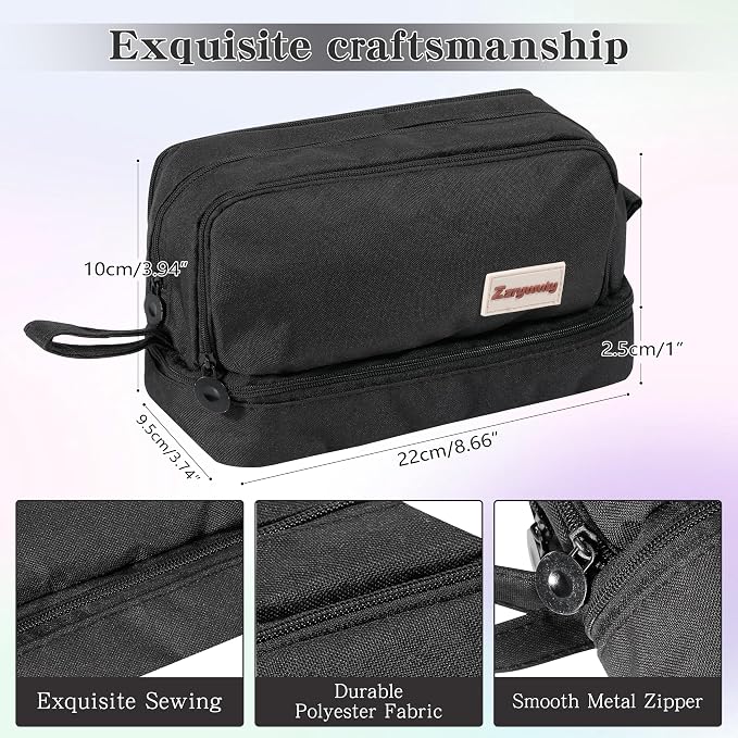 Zzrywuty Large Capacity Pen Pencil Case Multi-Slot Pencil Pouch Bag,Black Pencil Case Large 4 Compartments,Organizer Marker Pouch Pen for Office College School Teen Girl Boy Men Women