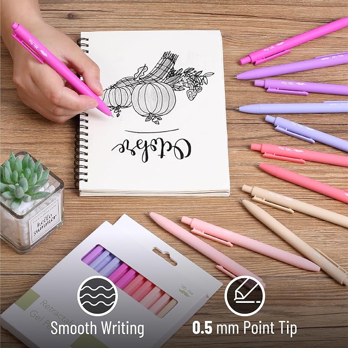Mr. Pen- Retractable Gel Pens, 12 Pack, Black Ink | Blushing Bloom Color Barrel, Fine Point 0.5mm, Fast Dry, Smooth Writing, Cute Pens for Drawing