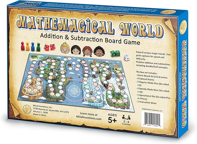 Mathemagical World - Addition & Subtraction Math Board Game for Kids, 2-4 players, Ages 5+ and Perfect for Homeschool, Kindergarten, Pre-k, and Gifted & Talented Prep