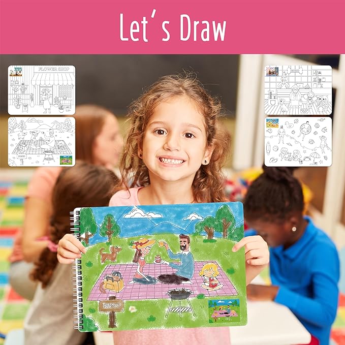 800+ Stickers & 15 Town Scenes Sticker Book, Funny Side By Side All Around Town Sticker Book Educational Activity Games- Great for Toddlers, Kids, Boys & Girls