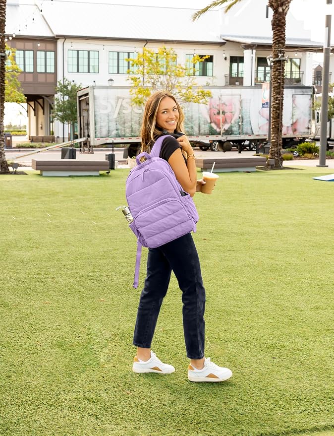 Uselike Travel Backpack for Women, 15.6 Inch Laptop Backpack, Quilted College Bookbag, Cute Work Backpacks, Water Resistant (Lavender Purple)