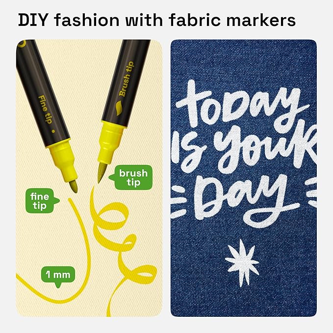 ARTISTRO 36 Dual-Tip Fabric Markers - Fabric Decorating Kit - Permanent for Clothes - No Bleed Pens for T-Shirts, Bags, Textile, Canvas, and More (Brush Tip and Fine Tip)