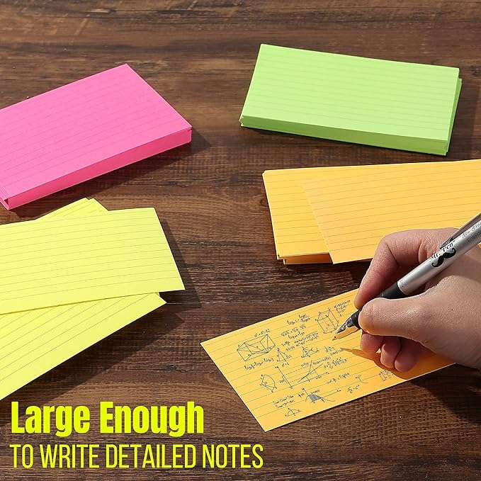 Mr. Pen Lined Neon Study Cards - 3x5, 180 Cards - Ruled Flashcards for Studying