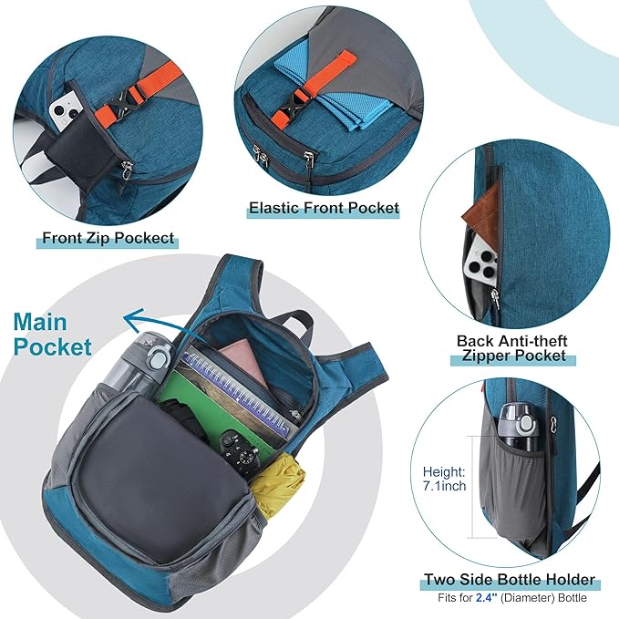 FIORETTO 10L/15L/20L Hiking Backpack for Women Men Mini Packable Backpack Lightweight Small Daypack for Travel Camping