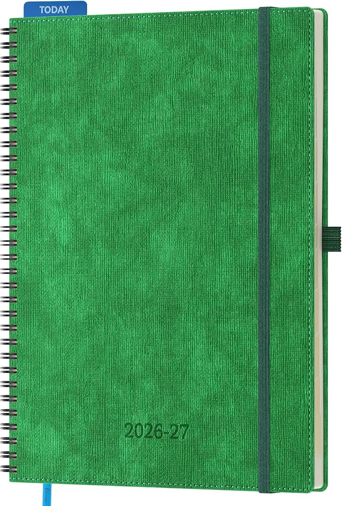 2026-2027 Planner, Daily Weekly Monthly Academic Planner, 18 Months Spiral Bound Agenda, 8.5"x11.5", Vertical Layout, Calendar Planner, Vegan Leather Soft Cover,Green