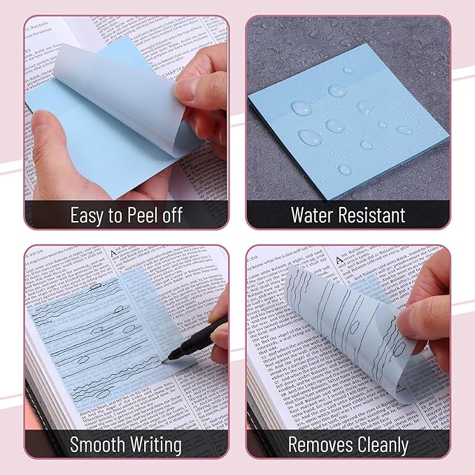Mr. Pen- Transparent Sticky Notes, 3" x 3", 12 Pads, 600 Sheets, See Through Self-Adhesive Notes for Bible Journaling and Studying, Water-Resistant, Easy to Peel, Clean Removal