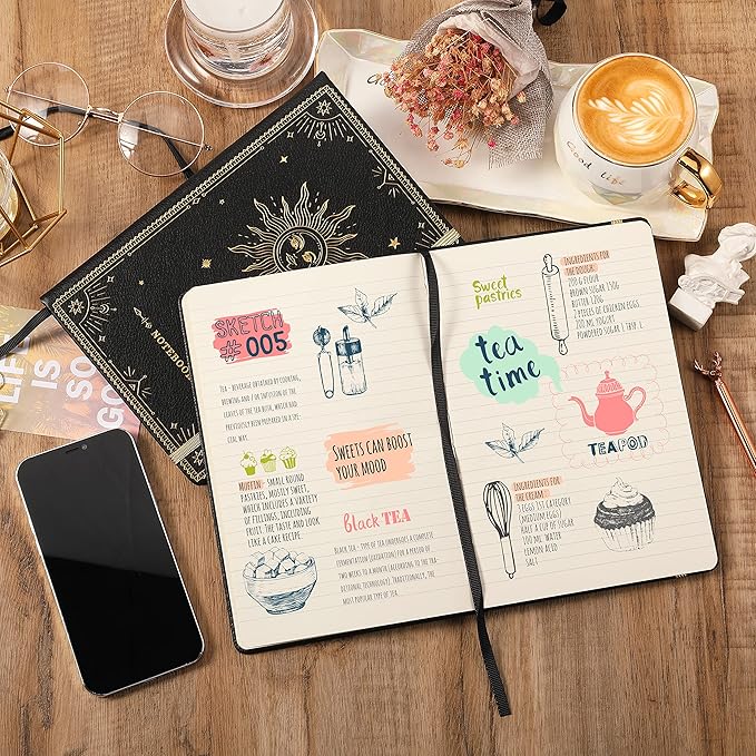 Artfan Ruled Notebook/Journal – Premium Thick Paper Classic Writing Notebook with Pocket + Page Dividers Gifts, Banded, Large, 128 Pages, Hard Cover, Lined (5.3" x 8.26") - Black