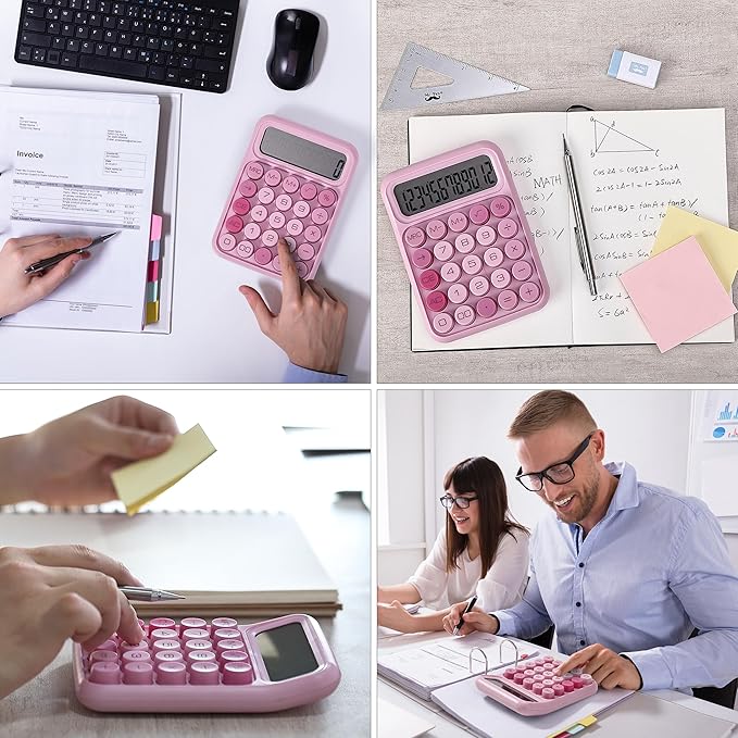 Mr. Pen- Mechanical Switch Calculator, 12 Digit Large LCD Display, Pink with Big Buttons, Mechanical Switch Calculator for Home, School, Office