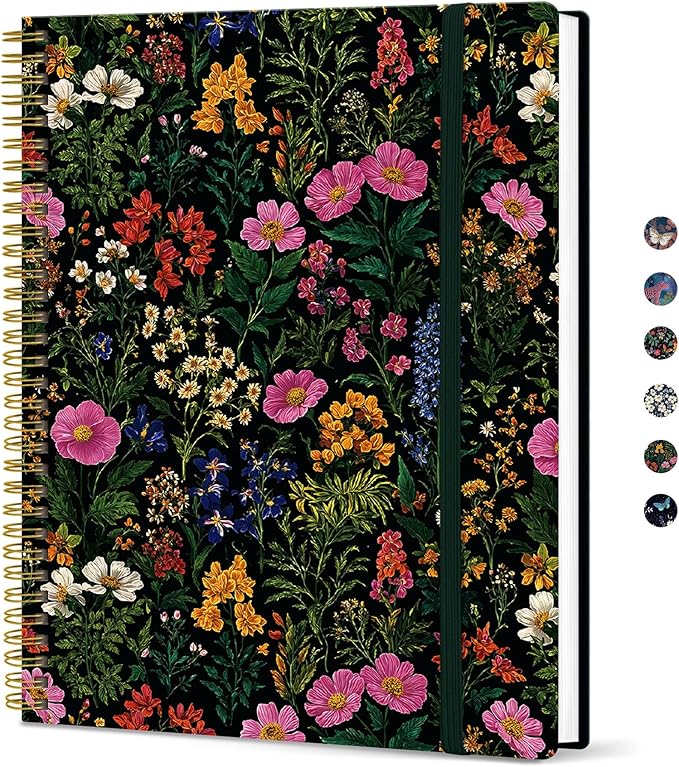 Taja Large Spiral Lined Journal for Women, 8.5" x 11" Notebooks for Work Collge Ruled, A4 Aesthetic Cute Journaling Notebooks for Writing, Plastic Cover, Abundant Floral