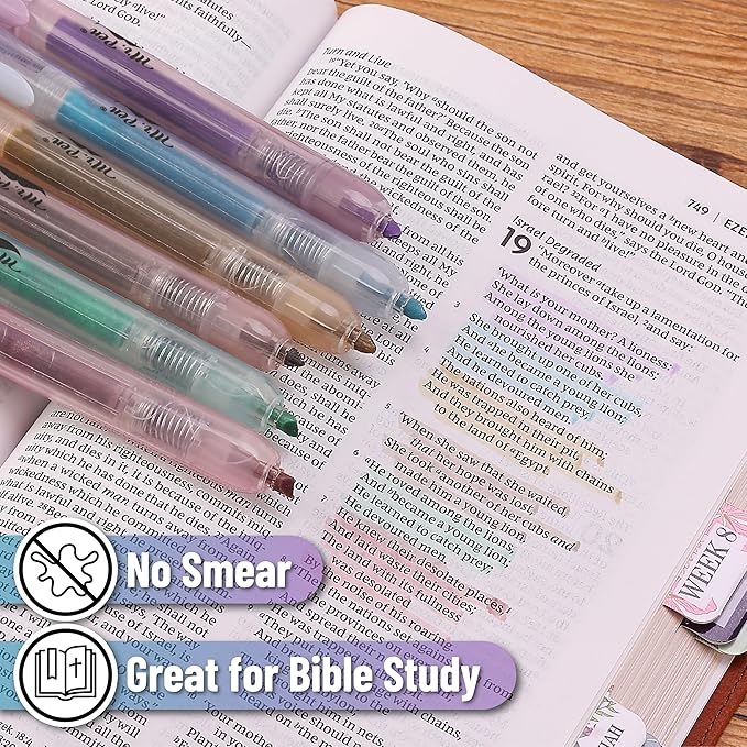 Mr. Pen- Retractable Highlighters, 6 Pack, Muted Pastel Colors, Chisel Tip Highlighter Marker Set, Click Highlighter Markers for Classroom, Journaling, Study Supplies, No Bleed On Standard Pages