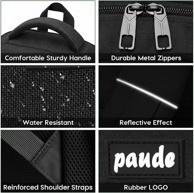 Paude Laptop Backpack,School Backpack Large Bookbag for High School College Students,Black Backpack for Men Office Business,Waterproof