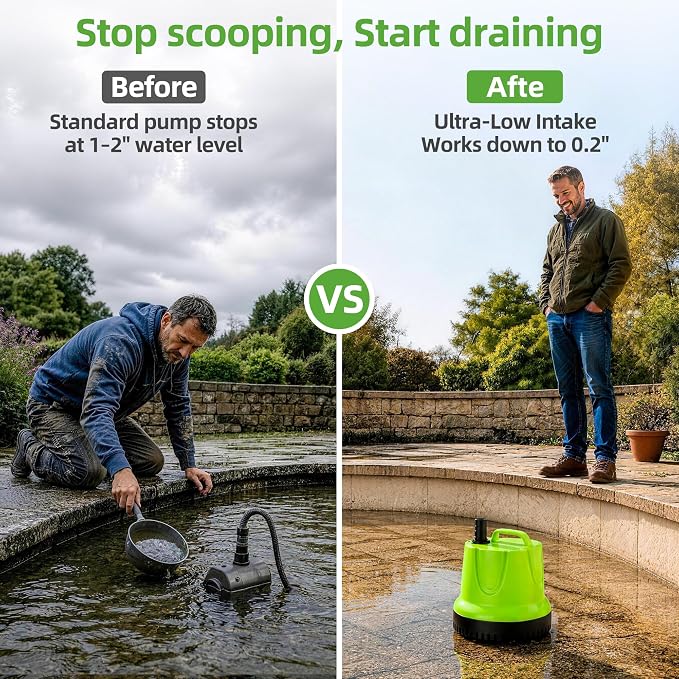 FREESEA Durable Small Pond Pump: 365+ days Continuous Operation | 845GPH 60W Bottom Suction with Epoxy-Sealed Motor & 176℉ Overheat Protection for Pond Circulation Water Change