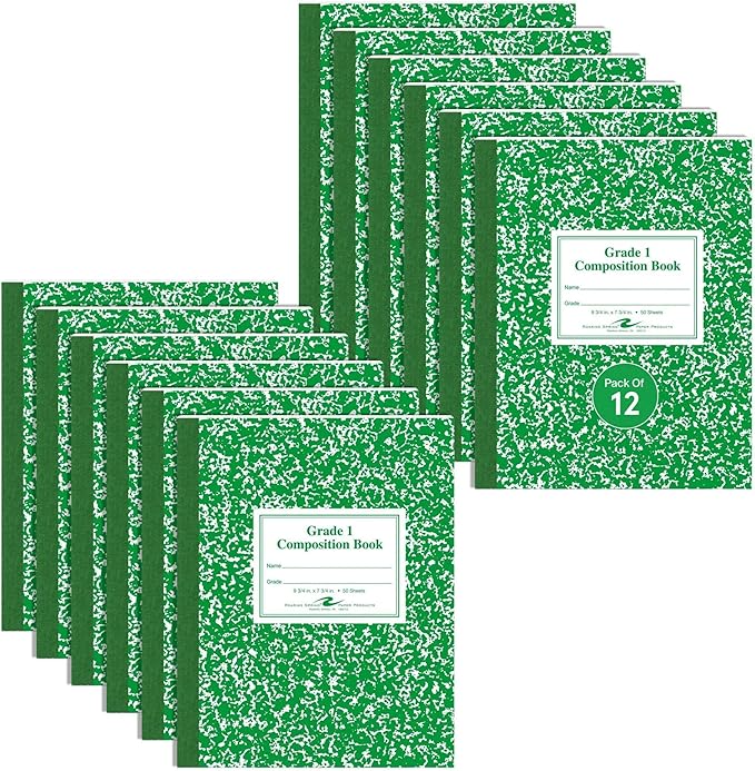 ROARING SPRING Primary Composition Book, Handwriting Notebook for Kids (4K - 1st Grade), Grade 1 Ruled, 1" Skip-Line Manuscript Paper, Flexible Cover, 9.75" x 7.5", 50 Sheets/100 Pages, 12 Pack