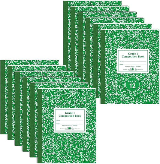 ROARING SPRING Primary Composition Book, Handwriting Notebook for Kids (4K - 1st Grade), Grade 1 Ruled, 1" Skip-Line Manuscript Paper, Flexible Cover, 9.75" x 7.5", 50 Sheets/100 Pages, 12 Pack