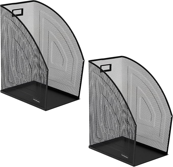 Mind Reader Vertical File Storage, Desktop Organizer, Workspace, Office, Metal Mesh, 6.25" L x 10" W x 12.5" H, Black (Pack of 4)