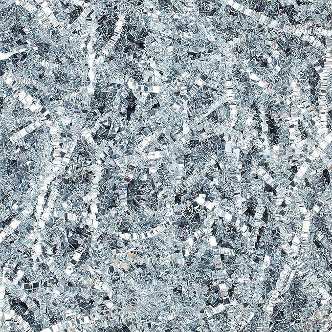TANMWZK Crinkle Cut Paper Shred Filler 2 LB for Gift Wrapping, Baskets, Christmas, Halloween, Wedding Decorations, Easter Grass, Crafting Activities (Silver)