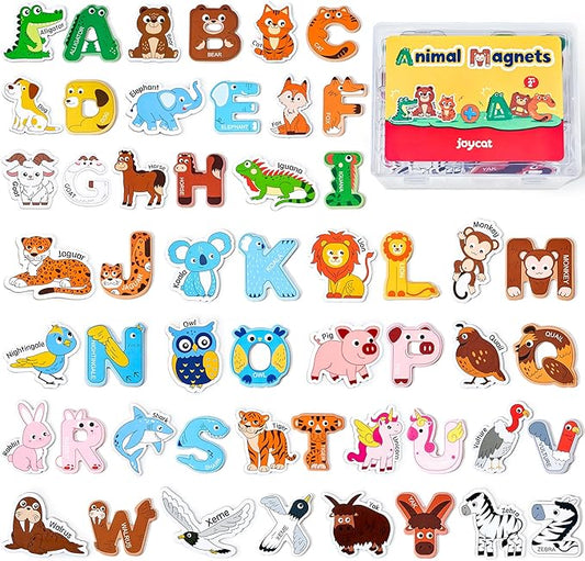 JoyCat Wooden Fridge Magnets for Kids – 26 Cute Animals & Uppercase Letters for Toddlers, Magnetic Alphabet Refrigerator Toys, Fun Educational Learning Gifts for Preschool 2 3 4 5 Years Old