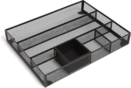 TRU RED Mesh Drawer Organizer, 6‑Compartment, Matte Black – Desk & Drawer Storage for Office Supplies