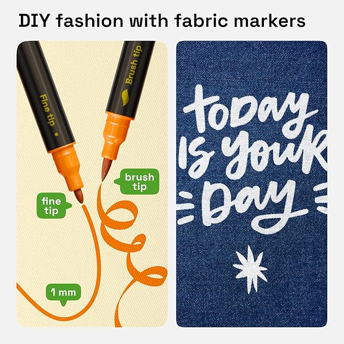 ARTISTRO 48 Dual-Tip Fabric Markers - Fabric Decorating Kit - Permanent for Clothes - Acrylic Paint Pens for Sneakers, Bags, Shoes, Textile, Canvas, Sewing, Craft, DIY - Brush and Fine Tip