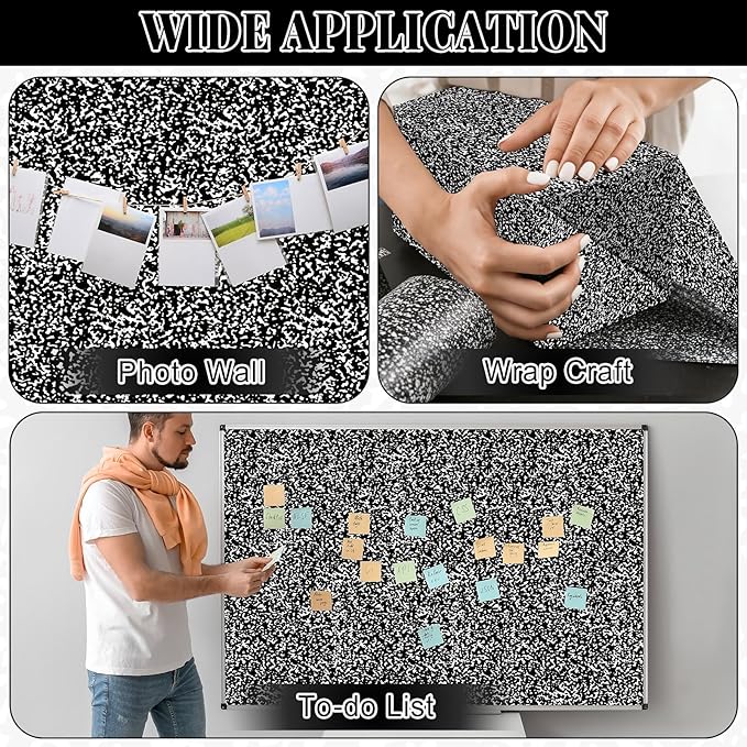 Black Composition Bulletin Board Roll Reusable Waterproof Erasable Black and White Non-Woven Fabric Bulletin Board Roll Composition Poster for Teacher Classroom Decors Wrap Crafts 15.7" x 12ft