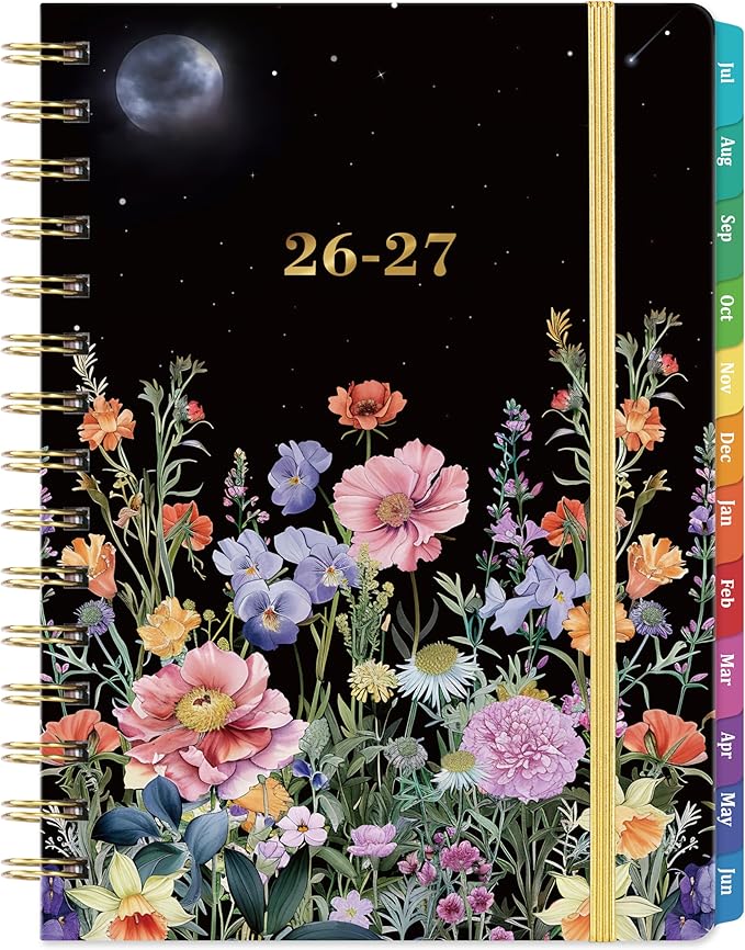 Planner 2026-2027 - Academic Planner 2026-2027, JULY 2026 - JUNE 2027, 6.3" x 8.4", Weekly and Monthly Planner with Color-Coated Tabs, Planners, College School Supplies for Student Teacher Home, Hardcover, Inner Pocket, Romantic Starry Garden Style